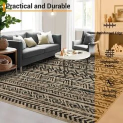 5x7 Washable Rugs Non Slip - Boho Geometric Area Rug For Living Room, Bedroom (Neutral) -Interior furniture GUEST adf1c93b 7b8a 4cb8 972e d62b8bf1fd94