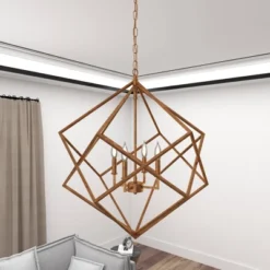 Modern Metal Chandelier With Link Style Chain Gold - Olivia & May -Interior furniture GUEST adfca891 abae 4c6d 8029 185e29014b09