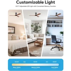 Aoibox 52 Inch Wood Ceiling Fan With Lights And Remote, 6 Speed Reversible DC Motor, 3CCT, For Indoor Outdoor Farmhouse Patios, Walnut -Interior furniture GUEST ae308cd4 9b62 4142 9706 17d1a14a8196