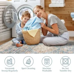 Non Slip Machine Washable Rugs 9x12 Area Rugs For Living Room Bedroom Soft Vintage Rugs Low Pile Large Carpet -Interior furniture GUEST ae448a27 d433 4341 8bca 5ec661fdb4bc