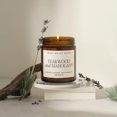 Sweet Water Decor Teakwood And Mahogany 9oz Amber Jar Soy Candle 4 Sweet Water Decor Teakwood And Mahogany 9oz Amber Jar Soy Candle - Image 2