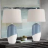 360 Lighting Aegean 28" Tall Coastal Modern Table Lamps Set Of 2 Blue White Finish Ceramic Beige Shade Living Room Bedroom Bedside Nightstand House -Interior furniture GUEST af53fe51 340c 411d 84ee 0da2af659f44