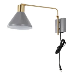 20.5" LED 1-Light Max Swing Arm Mid-Century Iron USB Charging Port Wall Sconce Gray/Brass - JONATHAN Y: Adjustable, Plug-In Fixture -Interior furniture GUEST af550ddd 6c54 4e66 a80f ab0d7671e47d