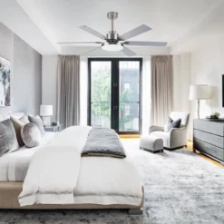 Parrot Uncle 60" Modern Nickel LED Ceiling Fan With Light And Remote -Interior furniture GUEST af6c9a53 8657 47e5 bafc 43d5a0108b01