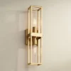 Possini Euro Design Modern Wall Light Sconce Warm Brass Hardwired 18 3/4" High 2-Light Fixture Open Frame Bedroom Bathroom Hallway