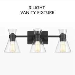 Globe Electric 3-Light Matte Black Vanity Light With Clear Glass Shades: ETL Listed, Metal Body, Dimmable
