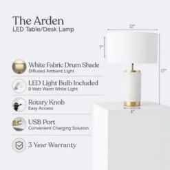 Brightech Arden Mid-Century (Includes LED Light Bulb) USB Charging Table Lamp White Marble -Interior furniture GUEST b13b4d15 c02a 4d7d 94ad da12adb172e1