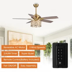Parrot Uncle 52-inch Modern Antique Brass Crystal Ceiling Fan With Lights And Remote -Interior furniture GUEST b1dd562a 9e0d 4fe3 be3d 6a200e5b6dfc