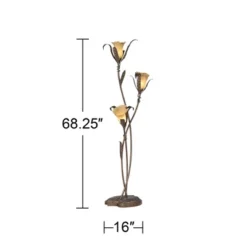 Franklin Iron Works Rustic Floor Lamp With USB Charging Port 3-Light 68 1/4" Tall Bronze Gold Lily-Shaped Amber Shade Living Room -Interior furniture GUEST b360cfd4 985b 441b b033 081625c372d9