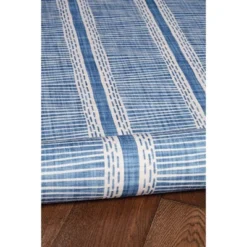 5'x7' Washable Wallen Rug Ivory/Blue: Rubber Backed, Stain-Resistant, Low Pile, Contemporary Stripe - Linon -Interior furniture GUEST b398d987 d242 418c 9be6 e34e5431ca71