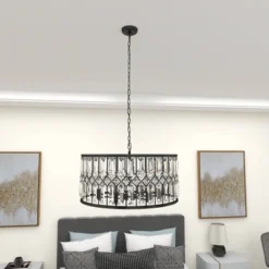 Metal Crystal Embellishments 6 Light Chandelier With Link Style Chain Black - Olivia & May -Interior furniture GUEST b4003e5c 93b8 4d36 84c4 875310a98e5c