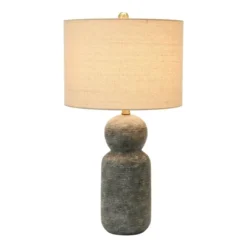 Storied Home 14" Round Stoneware Desk Lamp: Ceramic Office Light, ETL & UL Listed, Linen Shade -Interior furniture GUEST b404f598 1117 40c6 a33e e423cb5c57eb