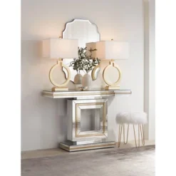 360 Lighting Modern Table Lamps 28 1/2" Tall Set Of 2 With USB Charging Port Brushed Gold Open Ring White Shade For Bedroom Living Room House Bedside -Interior furniture GUEST b41600b8 897e 4d0a b3de e1f7b986bda5