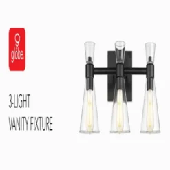 Globe Electric 3-Light Matte Black Vanity Light With Clear Glass Shades: ETL Listed, Metal Body, Dimmable -Interior furniture GUEST b49f7b2f bc0f 418d 88e2 cee983c1a5be