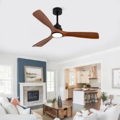 TOBILI Hot Sales 52 Inch Modern Black Ceiling Fan With Light 3 Solid Wood Blades