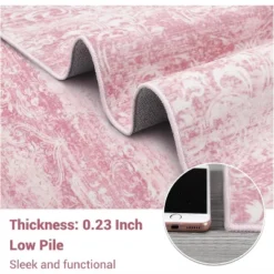 6x9 Pink Rug Machine Washable Soft Vintage Damask Distressed Boho Abstract Foldable Ultra-Thin Non-Slip Nursery Dining Room -Interior furniture GUEST b782d019 efb2 4a5a 895c 578fd504986e