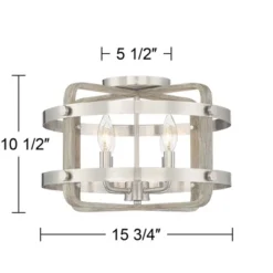 Barnes And Ivy Woodway Modern Farmhouse Ceiling Light Flush Mount Fixture 15 3/4" Wide Brushed Nickel Wood Grain 4-Light For Bedroom Living Room House -Interior furniture GUEST b7bd2836 26bf 432b adaa 22d954f38a36