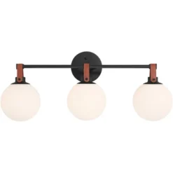 360 Lighting Nubuck 25 3/4" Wide Black And Brown Leather 3-Light Bath Light -Interior furniture GUEST b80052ec 893a 45ca ae71 7149c79bd384