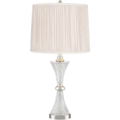 Regency Hill Luca Modern Table Lamps 25 1/2" High Set Of 2 Twisted Glass With USB Charging Port Oyster Shirred Shade For Bedroom Living Room Home Desk -Interior furniture GUEST b81c92b4 b01f 444e b96e 6916233654a9