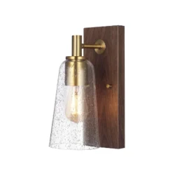 Globe Electric Dark Wood Toned Wall Sconce With Matte Brass Accents And Seeded Glass Shade -Interior furniture GUEST b95d7ef8 195e 4db0 bb92 a85598012bf1