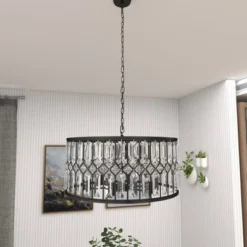 Metal Crystal Embellishments 6 Light Chandelier With Link Style Chain Black - Olivia & May -Interior furniture GUEST bb553d95 abe3 4870 a9cf 746c3aac4ac4
