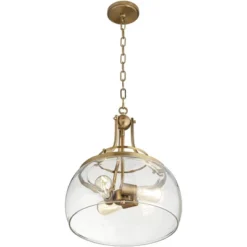 Franklin Iron Works Charleston Warm Brass Pendant Chandelier 16" Wide Modern LED Clear Seedy Glass 3-Light Fixture For Dining Room Home Kitchen Island -Interior furniture GUEST bbfb42be 82c8 4d86 830e 4b7257881995