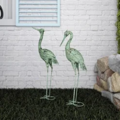 Set Of 2 Iron 47" Coastal Crane Garden Sculpture Green - Olivia & May: Heron Figure, Metal Wire Outdoor Decor -Interior furniture GUEST bc7922c3 8856 4fb0 84ad af3a28f348f9