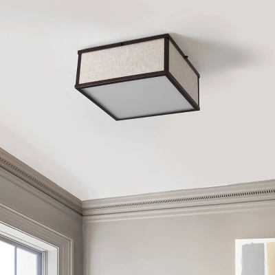 14.13" 2-Light Grant Minimalist Industrial Square Linen Iron LED Flush Mount Bronze/Beige - JONATHAN Y: UL Listed, Hardwired, Modern Decor 3 14.13" 2-Light Grant Minimalist Industrial Square Linen Iron LED Flush Mount Bronze/Beige - JONATHAN Y: UL Listed, Hardwired, Modern Decor