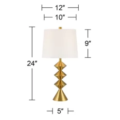 360 Lighting Stacked Diamonds 24" High Small Mid Century Modern Table Lamps Set Of 2 Gold Finish Metal White Shade Living Room Bedroom Bedside -Interior furniture GUEST bf239f51 d0b9 458f 8d1e db7fbba1d50d