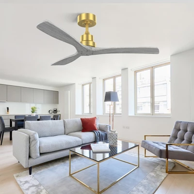 SKRAN 52"Ceiling Fan No Light, Solid Wood Ceiling Fan With Remote, 5000CFM High Airflow, 3 Rods & 6 Speeds, Timer & Reversible For Living Room, Gold 3 SKRAN 52"Ceiling Fan No Light, Solid Wood Ceiling Fan With Remote, 5000CFM High Airflow, 3 Rods & 6 Speeds, Timer & Reversible For Living Room, Gold