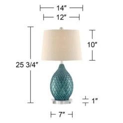 360 Lighting Kate Modern Coastal Table Lamp With Round Riser 25 3/4" High Blue Ceramic Oatmeal Fabric Drum Shade For Bedroom Living Room Bedside Kids -Interior furniture GUEST c040178b 2135 4b8a baeb 003584fab7ba