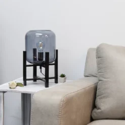 Wood Mounted Table Lamp With Glass Cylinder Shade Smoke - Simple Designs -Interior furniture GUEST c11dad13 c6e7 46f9 a655 40bb90747b6d