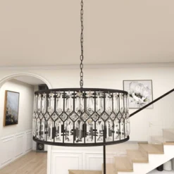 Metal Crystal Embellishments 6 Light Chandelier With Link Style Chain Black - Olivia & May -Interior furniture GUEST c124ac03 81fa 46a6 8736 74ed7fde7a1a