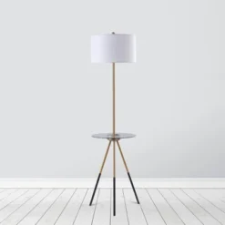 62.5" Axxin Contemporary Tripod Floor Lamp With Glass Table And Built-In USB Gold/White - Teamson Home -Interior furniture GUEST c20139ee ccd9 4d9d 8115 50ce31bd6ff6