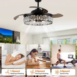 Parrot Uncle 52" Modern Black Crystal Smart Ceiling Fan, Works With Google Home/Alexa/Tuya -Interior furniture GUEST c2092928 10c3 4e5b 8bda 26eb6aa214eb