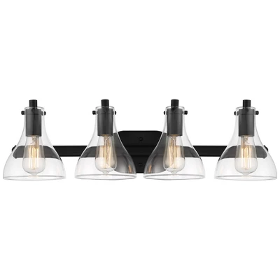 Possini Euro Design Sorren Modern Wall Light Matte Black Hardwire 28" 4-Light Fixture Clear Glass Shade For Bedroom Bathroom Vanity Reading Hallway 8 Possini Euro Design Sorren Modern Wall Light Matte Black Hardwire 28" 4-Light Fixture Clear Glass Shade For Bedroom Bathroom Vanity Reading Hallway - Image 6