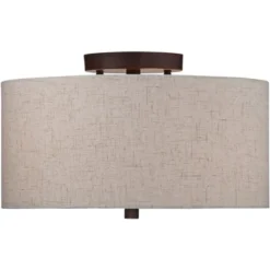 Regency Hill Sylvan Modern Ceiling Light Semi Flush Mount Fixture 14" Wide Bronze 3-Light Oatmeal Fabric Drum Shade For Bedroom Kitchen Living Room -Interior furniture GUEST c41313d9 8fb5 4932 9fa4 cd553c606d6c
