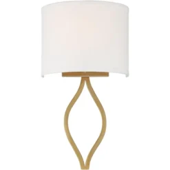 Possini Euro Design Modern Wall Light Sconce Warm Brass Hardwired 19 1/2" High Fixture Half Moon Linen Shade For Bedroom Living Room -Interior furniture GUEST c61bc946 a6a3 4270 9d7f 6d2cce58426d