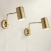 360 Lighting Carla Modern Swing Arm Wall Lamps Set Of 2 Brushed Brass Plug-in Light Fixture Up Down Cylinder Shade For Bedroom Bedside Living Room
