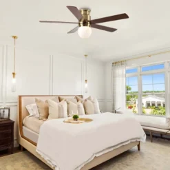 Parrot Uncle 52"Gold Modern Flush Mount Glass LED Ceiling Fan With Remote And Light