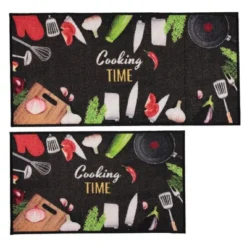 J&V TEXTILES 2-Piece Non Slip Kitchen Mat Rugs Comfort Standing Mats For Home Kitchen Entrance Door Mat (Cooking Time) -Interior furniture GUEST c78e015f 8cbc 4fd2 8156 a09ce1d2c154