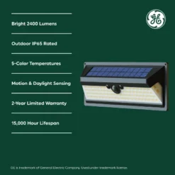 GE Outdoor Security Solar Powered Wall Light Fixture 5CCT
