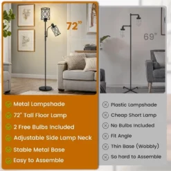 ROTTOGOON 68" Floor Lamp Dimmable Industrial 3 Light Rustic Standing Tall Lamp With 3 X 6W LED Bulbs For Living Room Bedroom Office 1-Pack -Interior furniture GUEST c8832627 787e 4a84 b889 87cba462544a