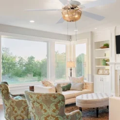 52" 5-Blade LED Rattan Lighted Ceiling Fan Tan: Reversible Motor, Pull Chain - River Of Goods -Interior furniture GUEST c8cddb9b a5b3 4f42 a484 ad10358a944d