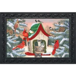 Snowy Birdhouse Winter Doormat 30" X 18" Indoor Outdoor Briarwood Lane