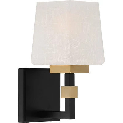 Possini Euro Design Beauregard Modern Wall Light Sconce Black Gold Hardwire 4 1/2" Fixture Square Linen Glass For Bedroom Reading Hallway House Home 6 Possini Euro Design Beauregard Modern Wall Light Sconce Black Gold Hardwire 4 1/2" Fixture Square Linen Glass For Bedroom Reading Hallway House Home - Image 4