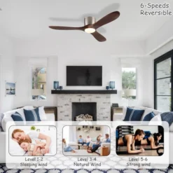 TOBILI 52-inch Ceiling Fan With Light,3 Light Walnut Wood Blades,Reversible For Living Room -Interior furniture GUEST c9a64ad0 5a35 4707 9fb8 0aafd39c56cd