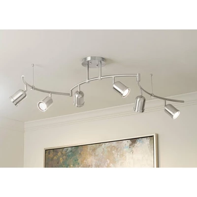 Pro Track Rhodes 6-Head LED Ceiling Track Light Fixture Kit Spot Light GU10 Silver Brushed Nickel Finish Metal Modern Kitchen Bathroom Dining 63" Wide 3 Pro Track Rhodes 6-Head LED Ceiling Track Light Fixture Kit Spot Light GU10 Silver Brushed Nickel Finish Metal Modern Kitchen Bathroom Dining 63" Wide