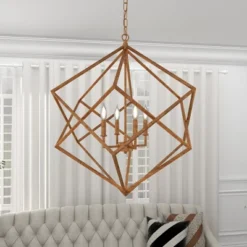 Modern Metal Chandelier With Link Style Chain Gold - Olivia & May -Interior furniture GUEST ca9967c4 54ca 4b20 98c8 cc6d492c85d5