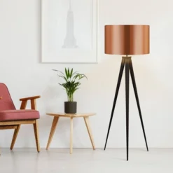 Allora Mid-Century Modern Tripod Floor Lamp With Drum Shade - Teamson Home